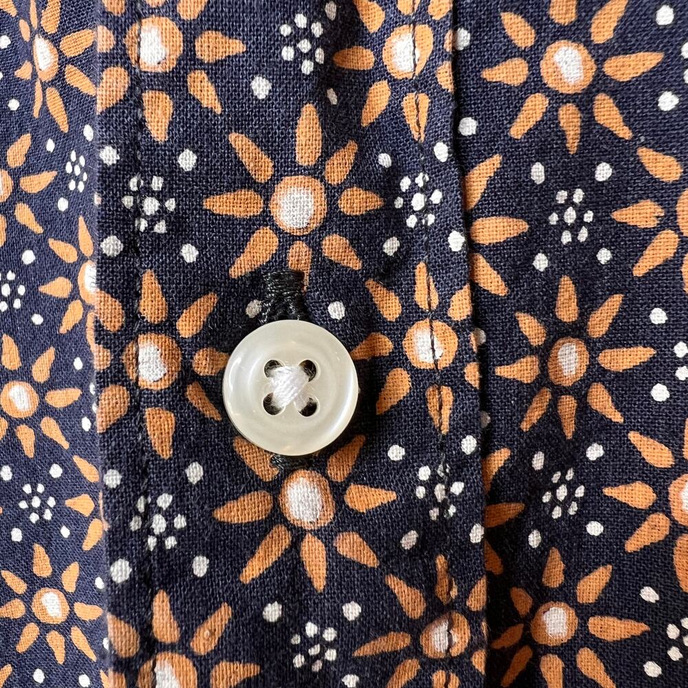 J Crew Shirt Mens SZ Medium Blue & Gold Geometric Floral Organic Cotton Stretch - Picture 6 of 16